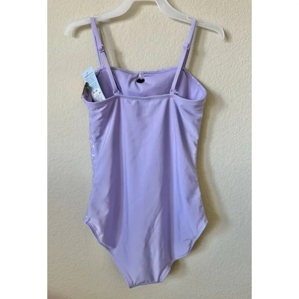 Cat & Jack Purple Mermaid Bow Adjustable Straps One Piece Swimsuit Size XL 14